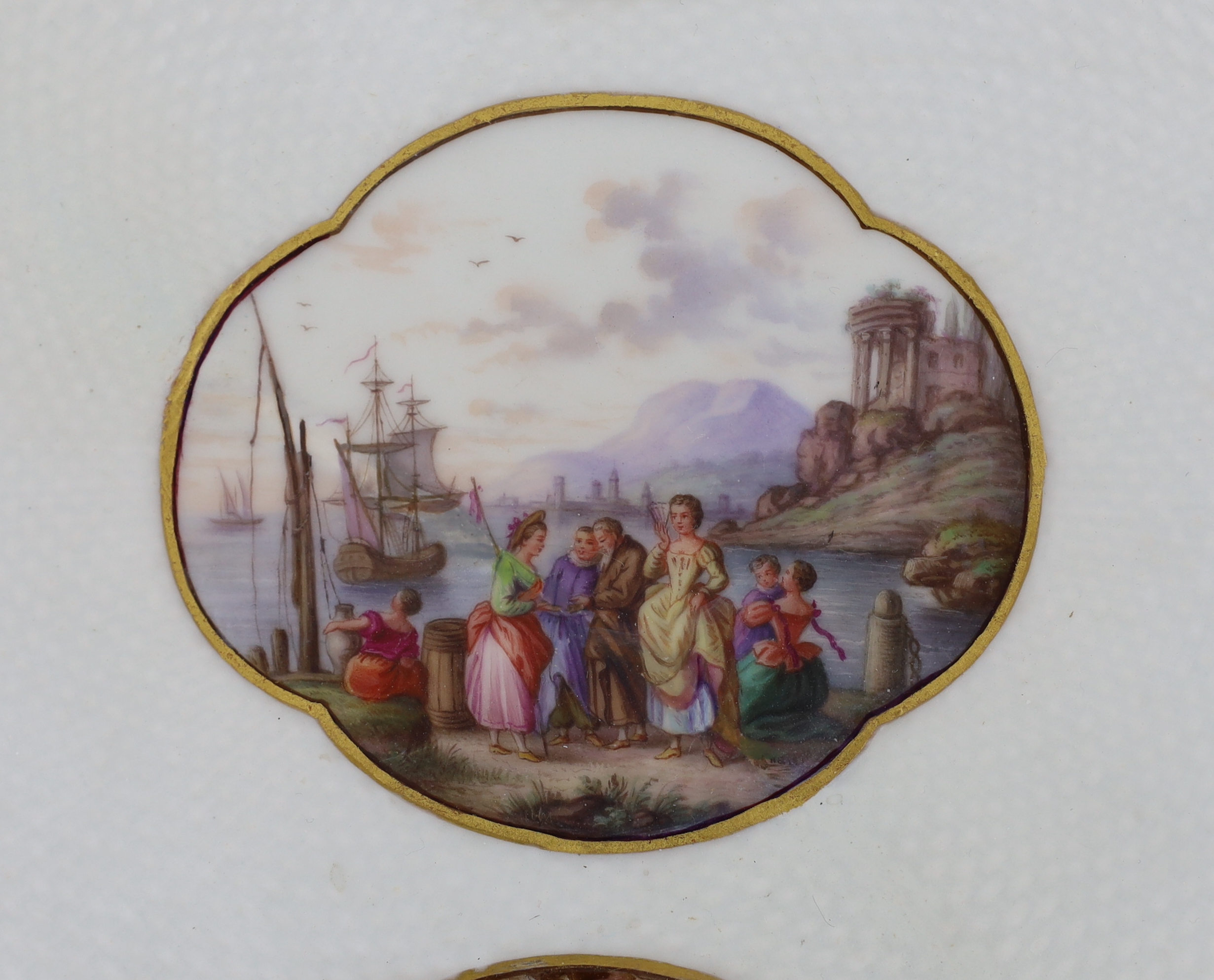 A Meissen porcelain lozenge shaped tray, 19th century, broken and restored